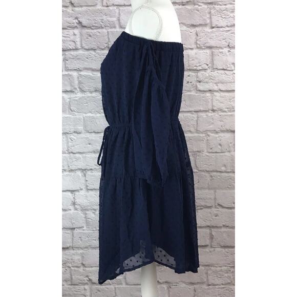Symphony Size Medium Navy Blue Off The Shoulder Layered Eyelet Dress NWT - Picture 8 of 9
